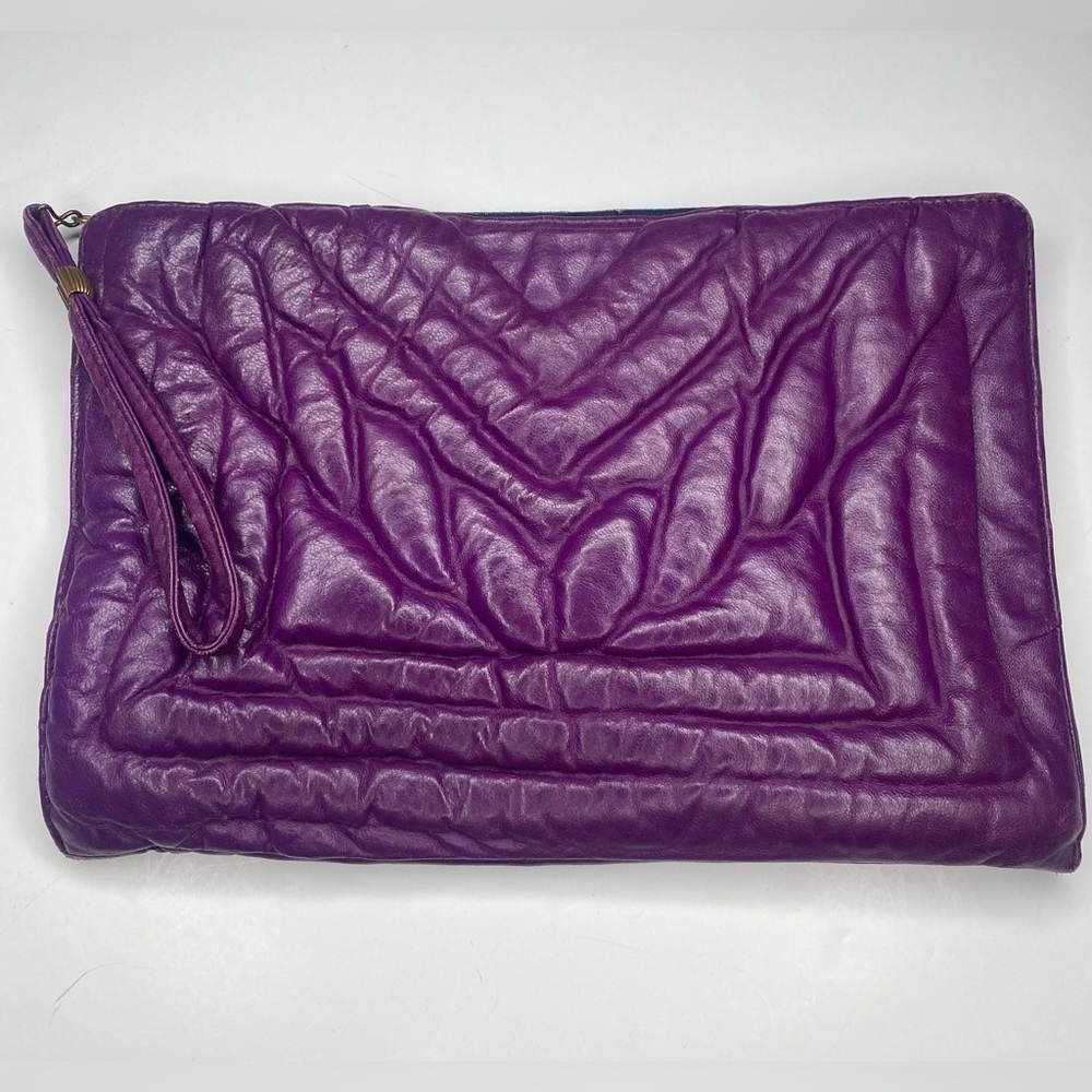 Vintage Leather Quilted Purple Clutch Bag with Coin Purse
